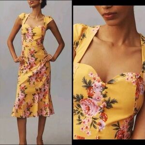 Anthropologie Cecily yellow floral Midi Dress